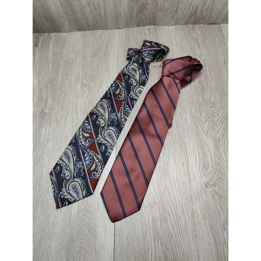 Givenchy Monsieur Paris Vintage Mens Neck Tie Silk‎ lot of two 2 pink paisley